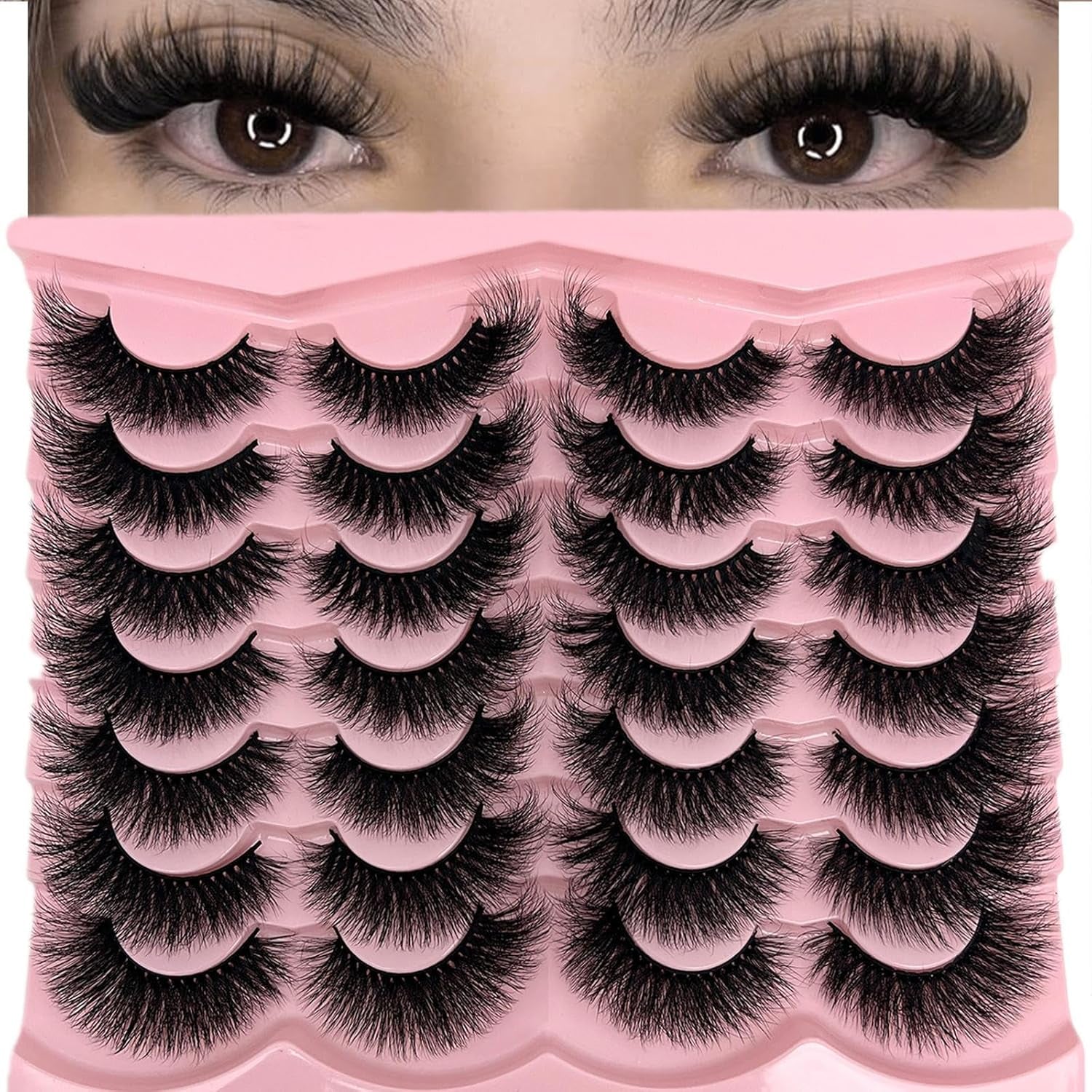 Fluffy Lashes Mink Wispy Cat Eye Faux Mink Eye Lashes Pack Soft Fake Strip Lashes 18Mm Long Volume False Eyelashes Natural Look