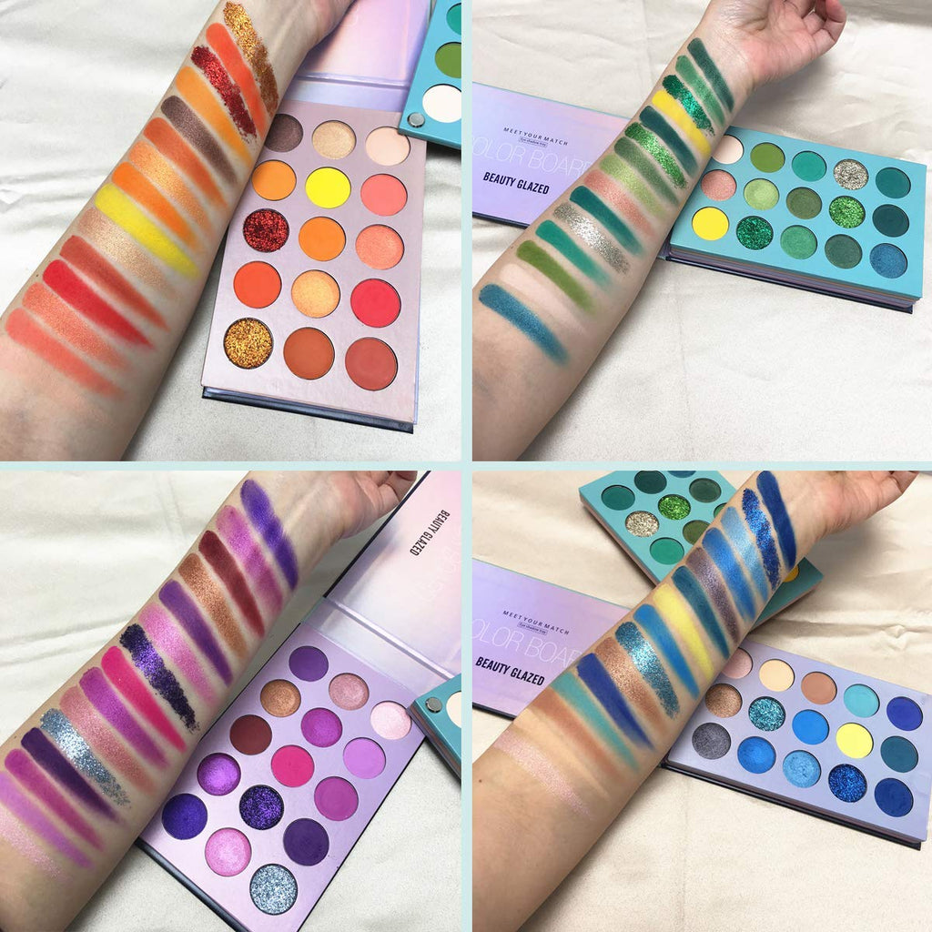 60 Colors Eyeshadow Palette, 4 In1 Color Board Makeup Palette Set Highly Pigmented Glitter Metallic Matte Shimmer Natural Ultra Eye Shadow Powder Easy to Blend