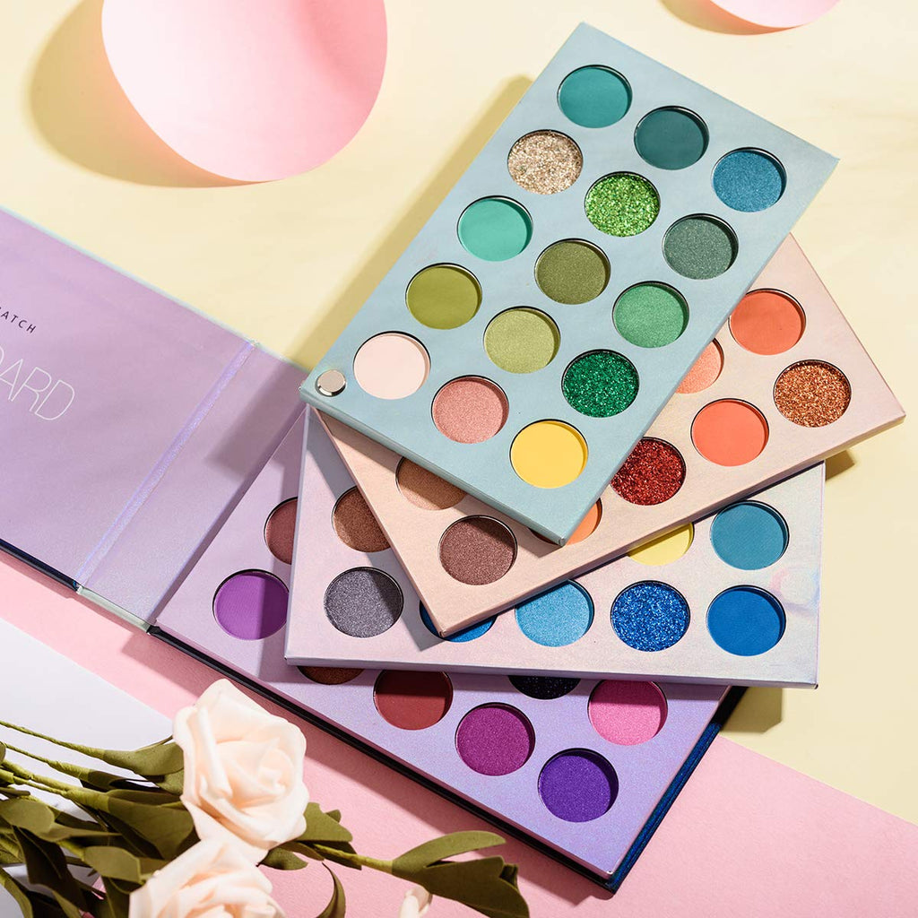 60 Colors Eyeshadow Palette, 4 In1 Color Board Makeup Palette Set Highly Pigmented Glitter Metallic Matte Shimmer Natural Ultra Eye Shadow Powder Easy to Blend